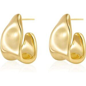 Chunky Gold Stud Earrings 14K Plated Hypoallergenic Lightweight Statement
